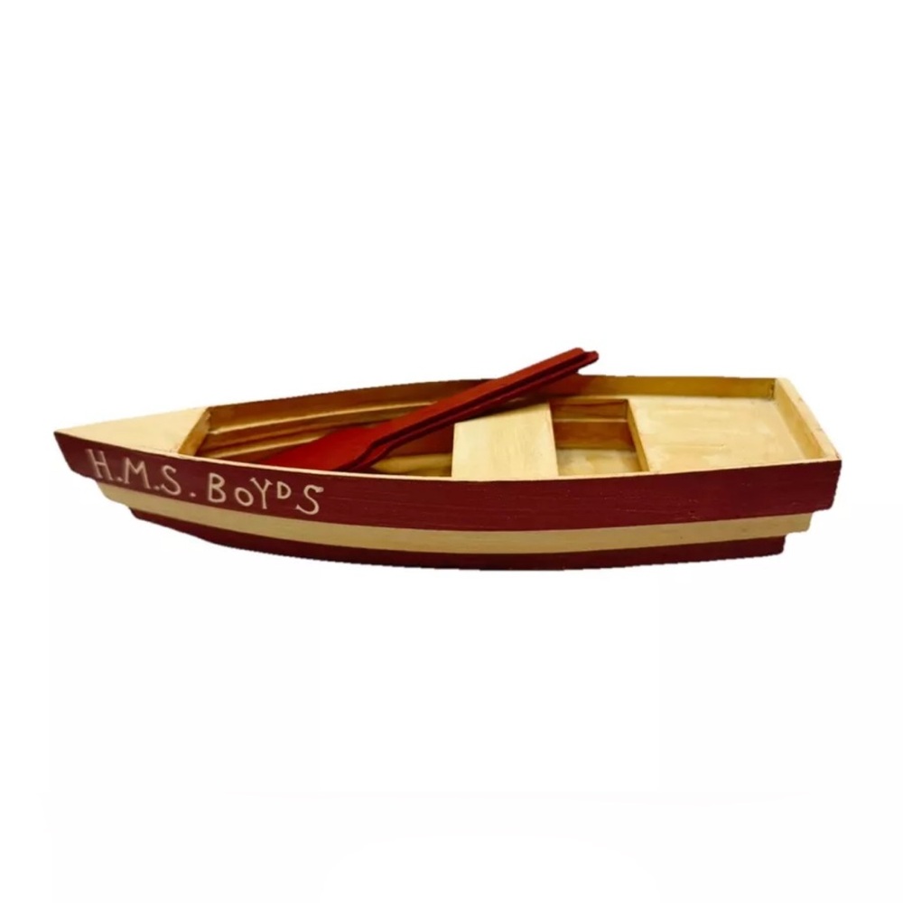 H.M.S. Boyds Bears Wood Boat With 2 Oars Paddles Bear Print  Canoe 11"x 3 1/8"